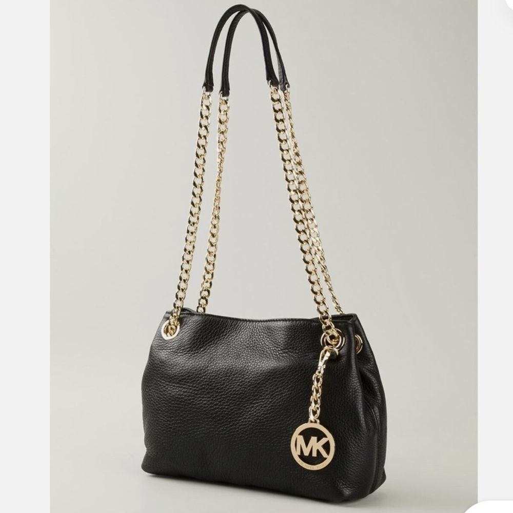 *Michael Kors Jet Set chain shoulder bag black pebbled leather gold tone